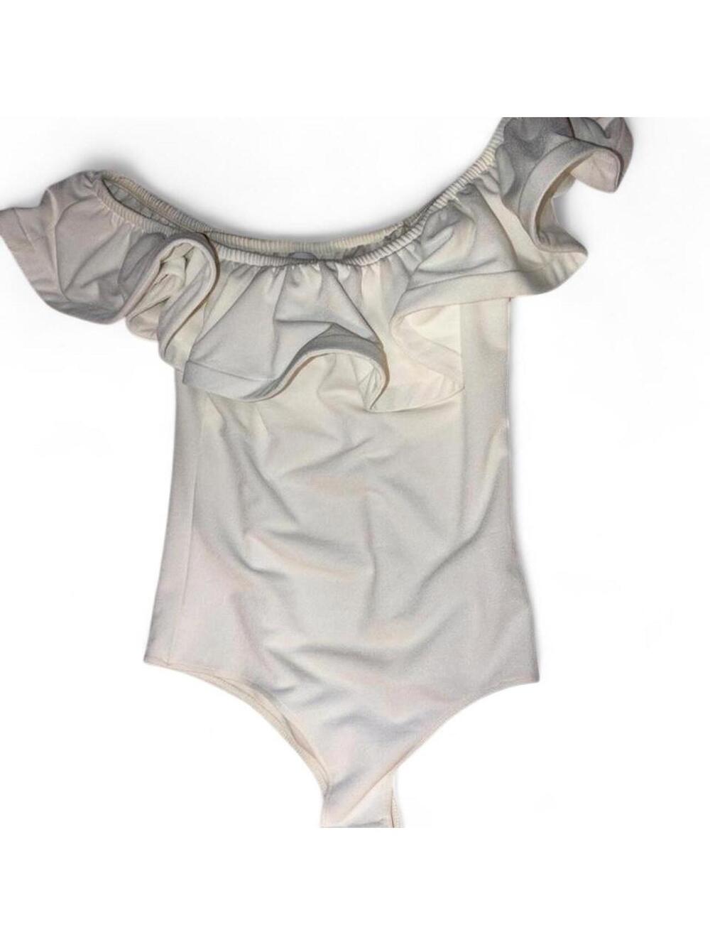 MISA Los Angeles Cream Ruffle Off-The-Shoulder Bodysuit - Medium